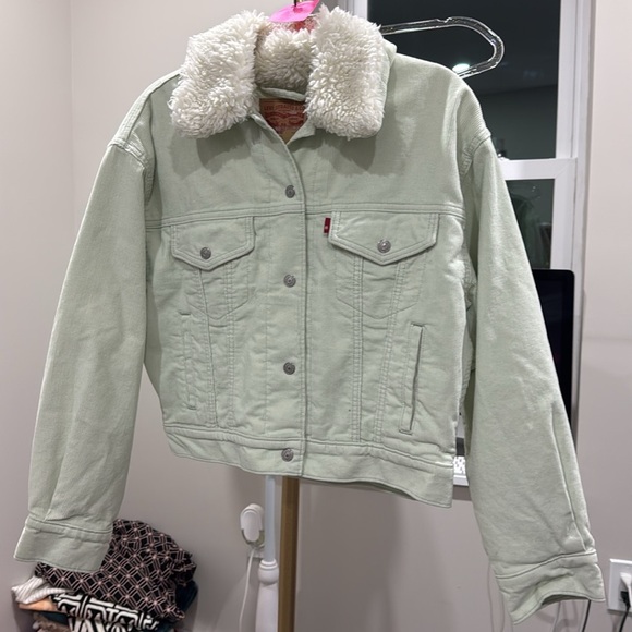 NWT Levi’s Corduroy Baby Cropped Trucker Jacket XSmall Pistachio Green Pockets - Picture 2 of 9